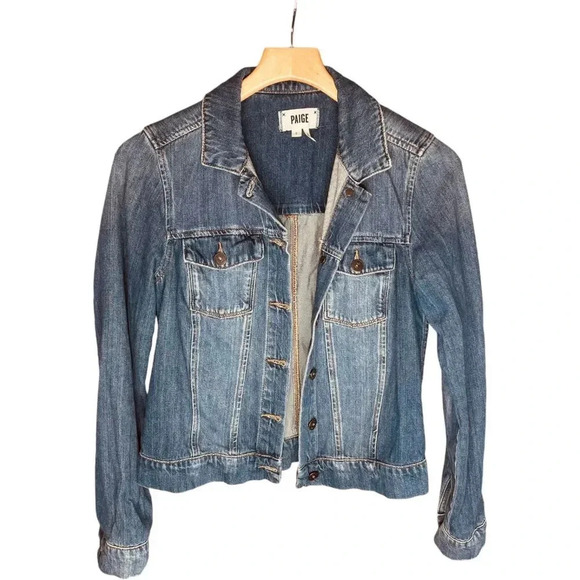 Paige Light Washed Distressed Denim Jean Jacket - Picture 1 of 10